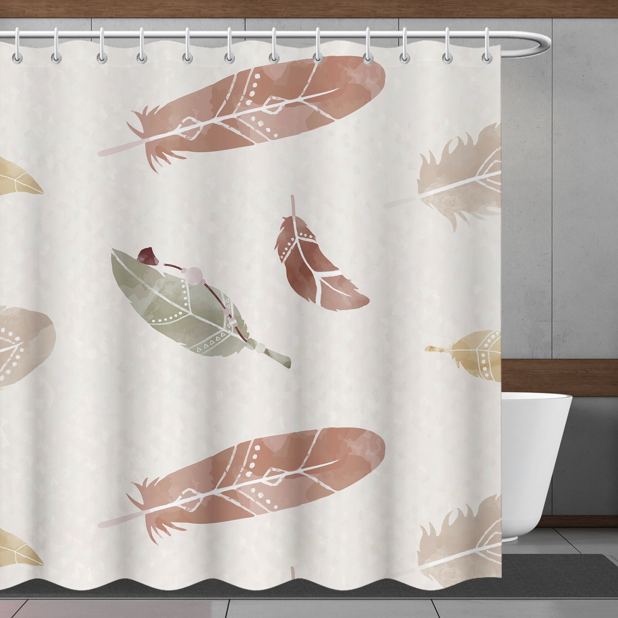 Minimalistic Shower Curtain with Modern Maple Leaf Design in Khaki, Perfect for Bathtub Decor - Bathroom Curtain