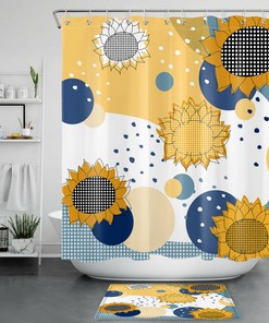 Minimalistic Sunset Art Shower Curtain - Abstract Sunrise Design for Bathtub Decor 