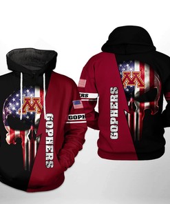 Minnesota Golden Gophers NCAA US Flag Skull 3D Printed Hoodie/Zipper Hoodie