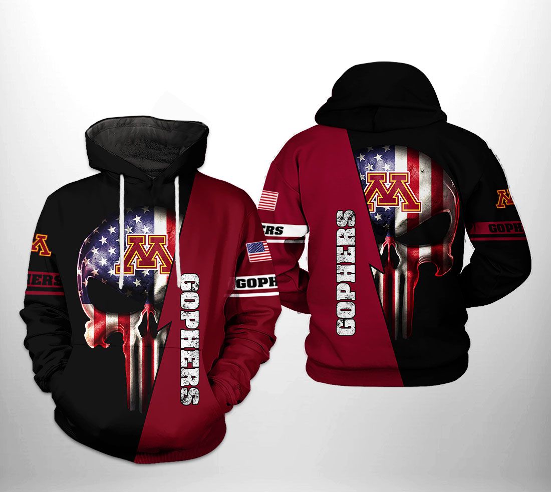 Minnesota Golden Gophers NCAA US Flag Skull 3D Printed Hoodie/Zipper Hoodie