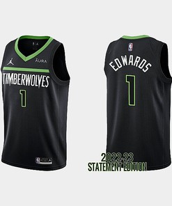 Minnesota Timberwolves Anthony Edwards 1 Black 2022-23 Statement Edition Men Jersey