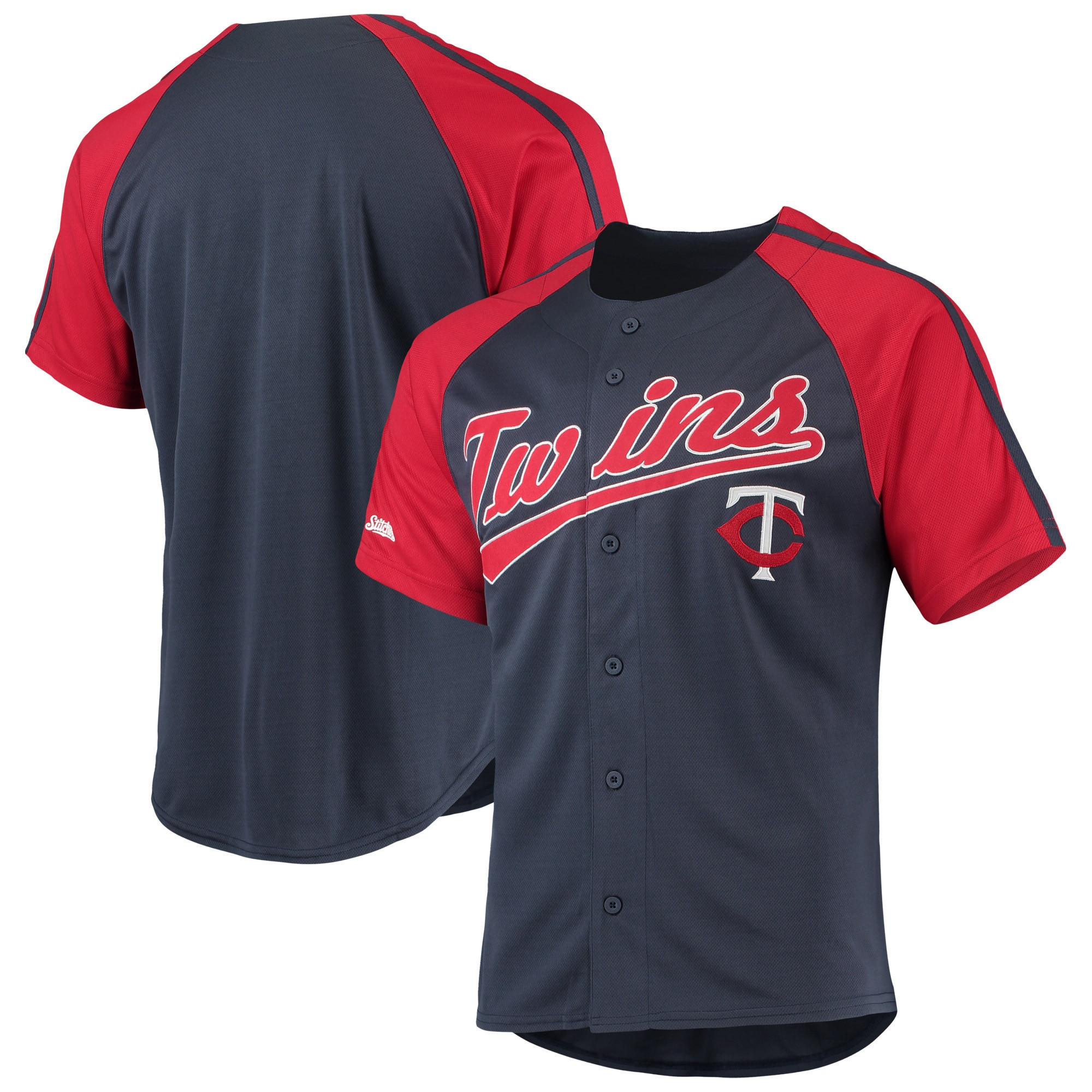 Minnesota Twins Stitches Button-down Raglan Replica Jersey - Navy Mlb