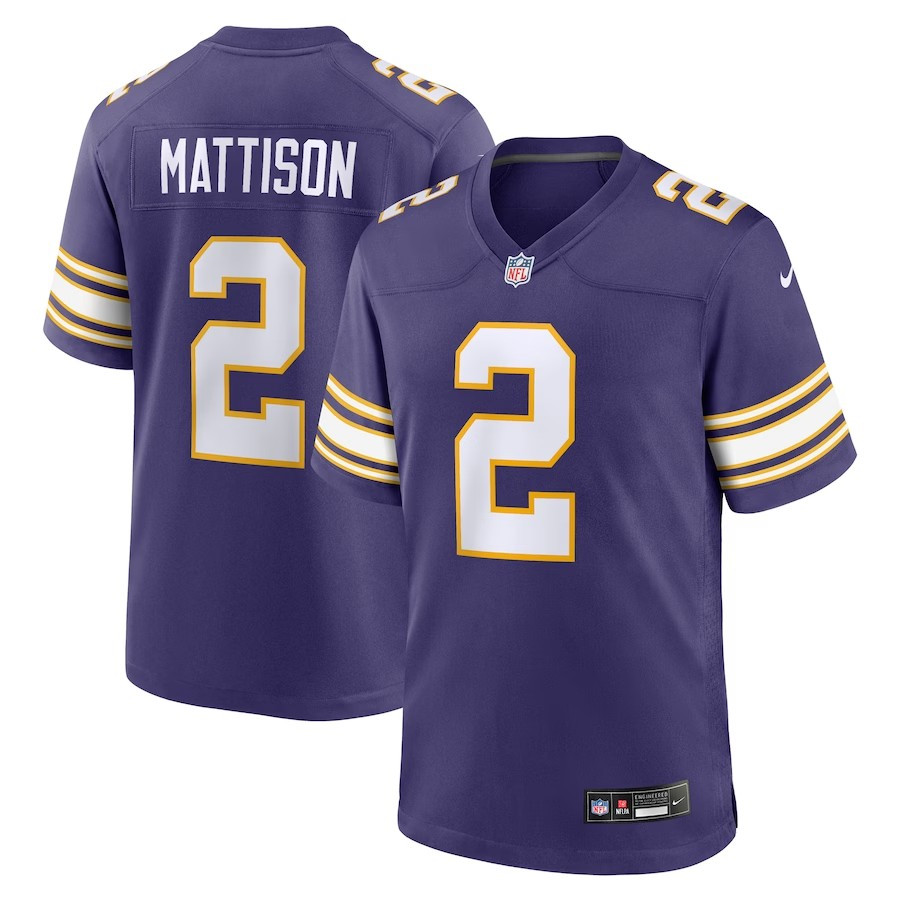 Minnesota Vikings #2 Alexander Mattison Classic Player Game Jersey - Purple