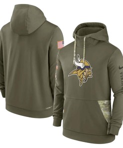 Minnesota Vikings 2022 Salute to Service Therma Performance Pullover Men Hoodie - Olive