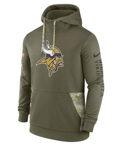 Minnesota Vikings 2022 Salute to Service Therma Performance Pullover Men Hoodie - Olive