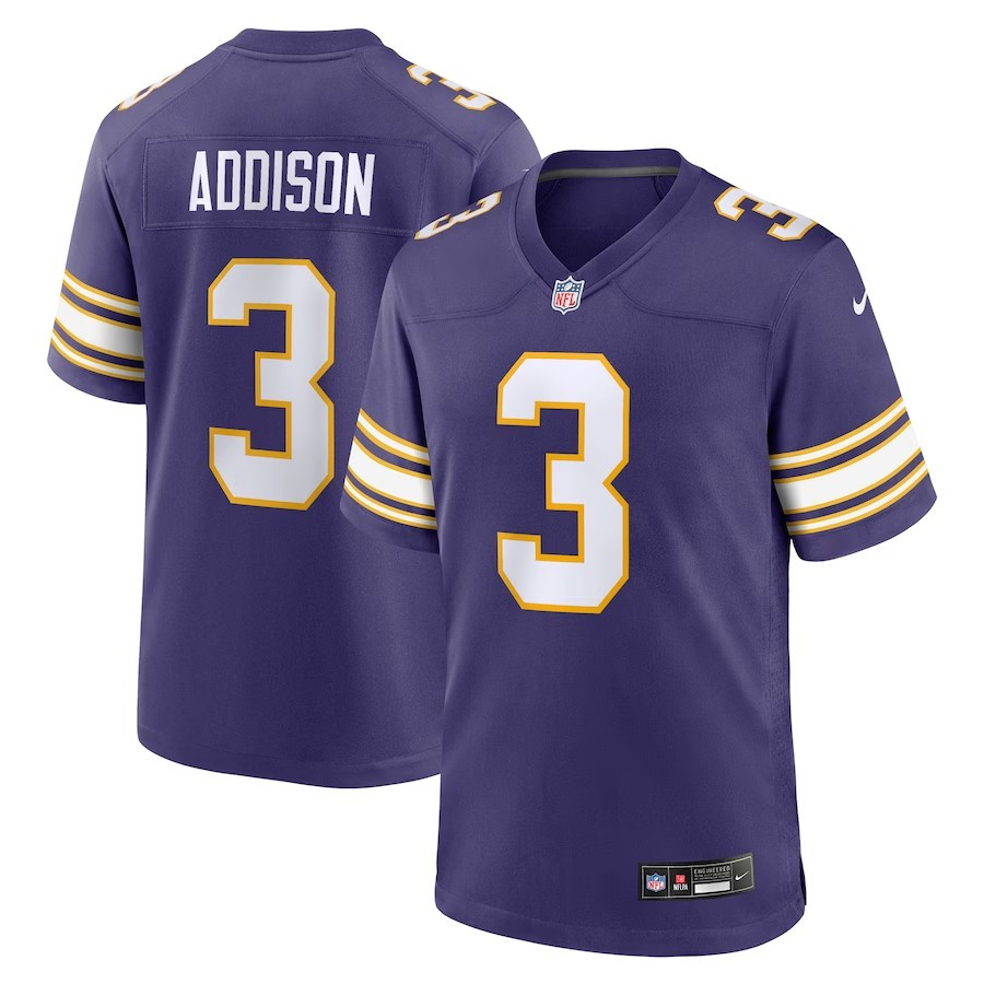 Minnesota Vikings #3 Jordan Addison Classic Player Game Jersey - Purple