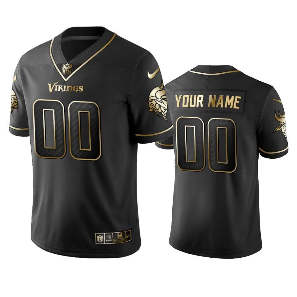 Minnesota Vikings Custom Black Golden Brandedition Nfl 100 Year Anniversary Mens Jersey