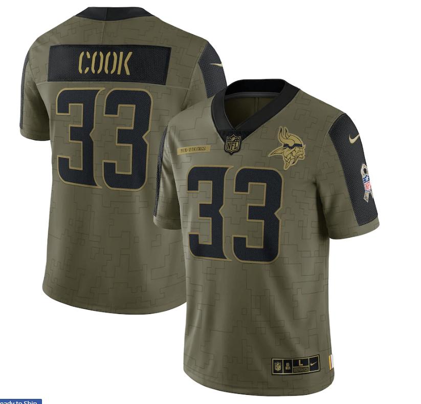 Minnesota Vikings Dalvin Cook 33 Nfl Olive 2021 Salute To Service Player Men Jersey For Vikings Fans