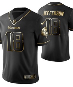 Minnesota Vikings Justin Jefferson 18 2021 Nfl Golden Brandedition Black Jersey Gift For Vikings Fans