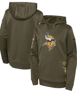 Minnesota Vikings Youth 2022 Salute To Service Performance Pullover Hoodie - Olive