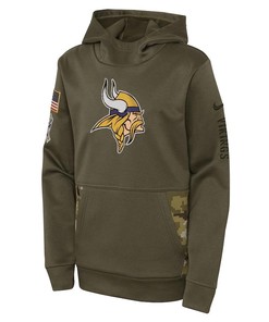 Minnesota Vikings Youth 2022 Salute To Service Performance Pullover Hoodie - Olive