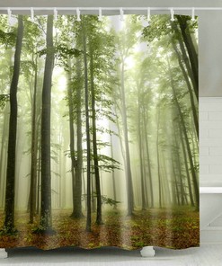 Misty Forest California Redwood Trees Bathroom Shower Curtain - Waterproof Fabric