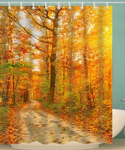 Misty Forest California Redwood Trees Bathroom Shower Curtain - Waterproof Fabric