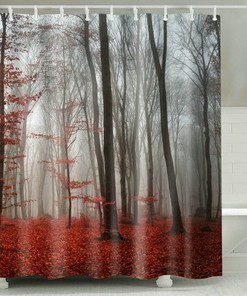 Misty Forest California Redwood Trees Bathroom Shower Curtain - Waterproof Fabric