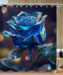 Modern 3D Blue Rose Botanical Shower Curtain - Minimalist Bath Decor with Waterproof Plastic Curtain