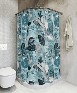 Modern Abstract Floral Shower Curtain, Blue Botanical Design