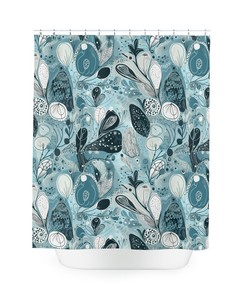 Modern Abstract Floral Shower Curtain, Blue Botanical Design