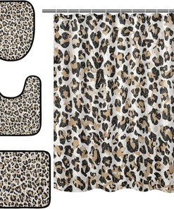 Modern Abstract Leopard Spot Shower Curtain and Mat for Contemporary Bathroom Decor