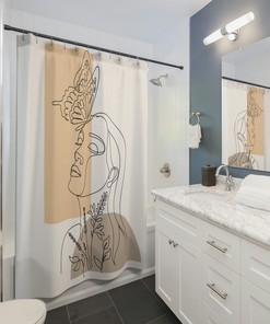 Modern Abstract Mid Century Geometric Line Art Shower Curtain for Minimalist Bathroom Decor