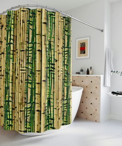 Modern Art Abstract Bamboo Shower Curtain for Bathroom Decor, Fit for SEO
