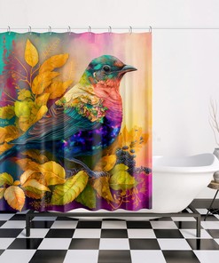 Modern Art Bird Shower Curtain for Boho Bathroom Decor