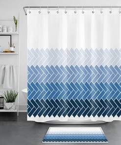 Modern Art Shower Curtain - Blue Ombre Geometric Pattern for Bathroom Decor