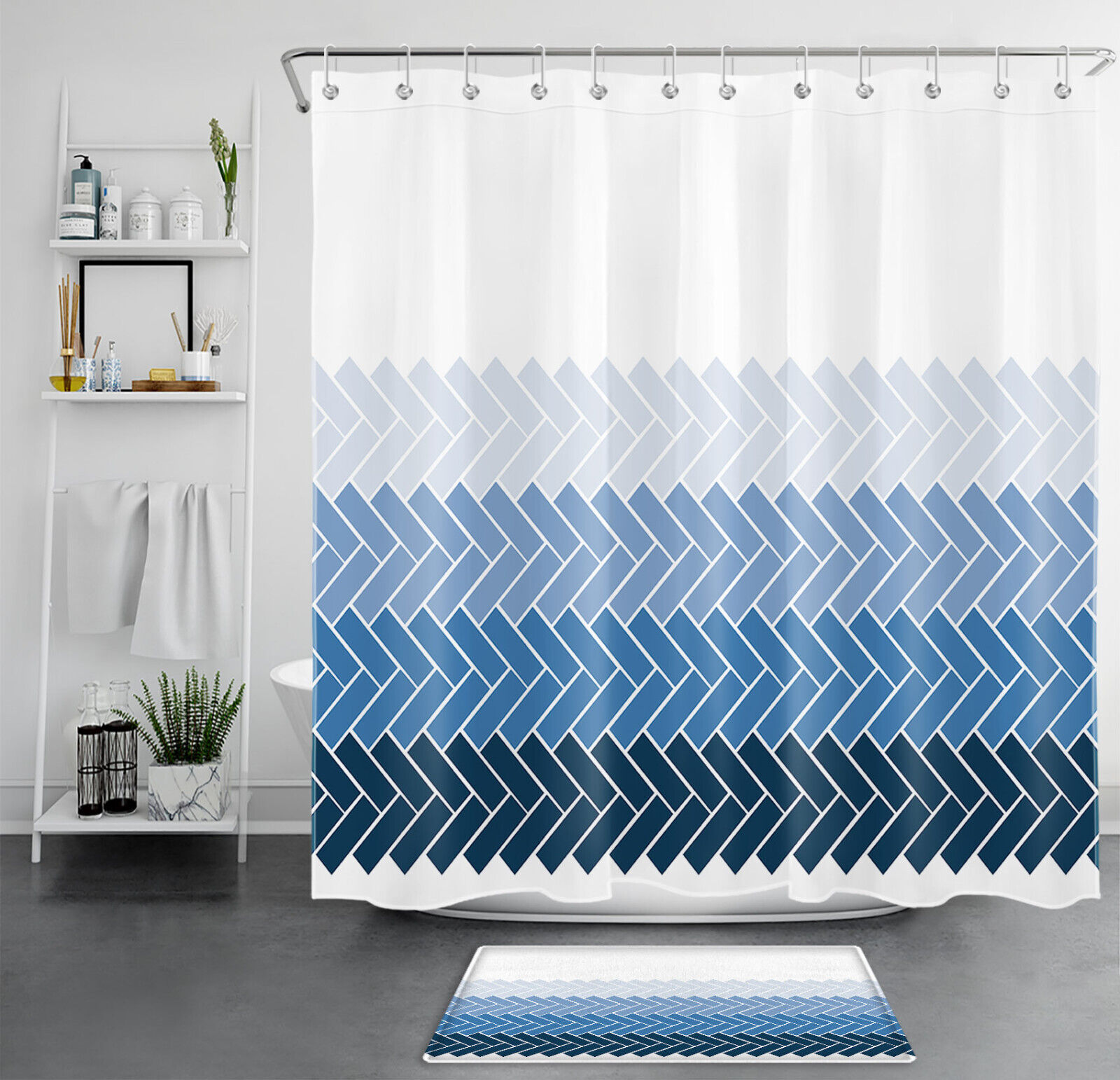 Modern Art Shower Curtain - Blue Ombre Geometric Pattern for Bathroom Decor