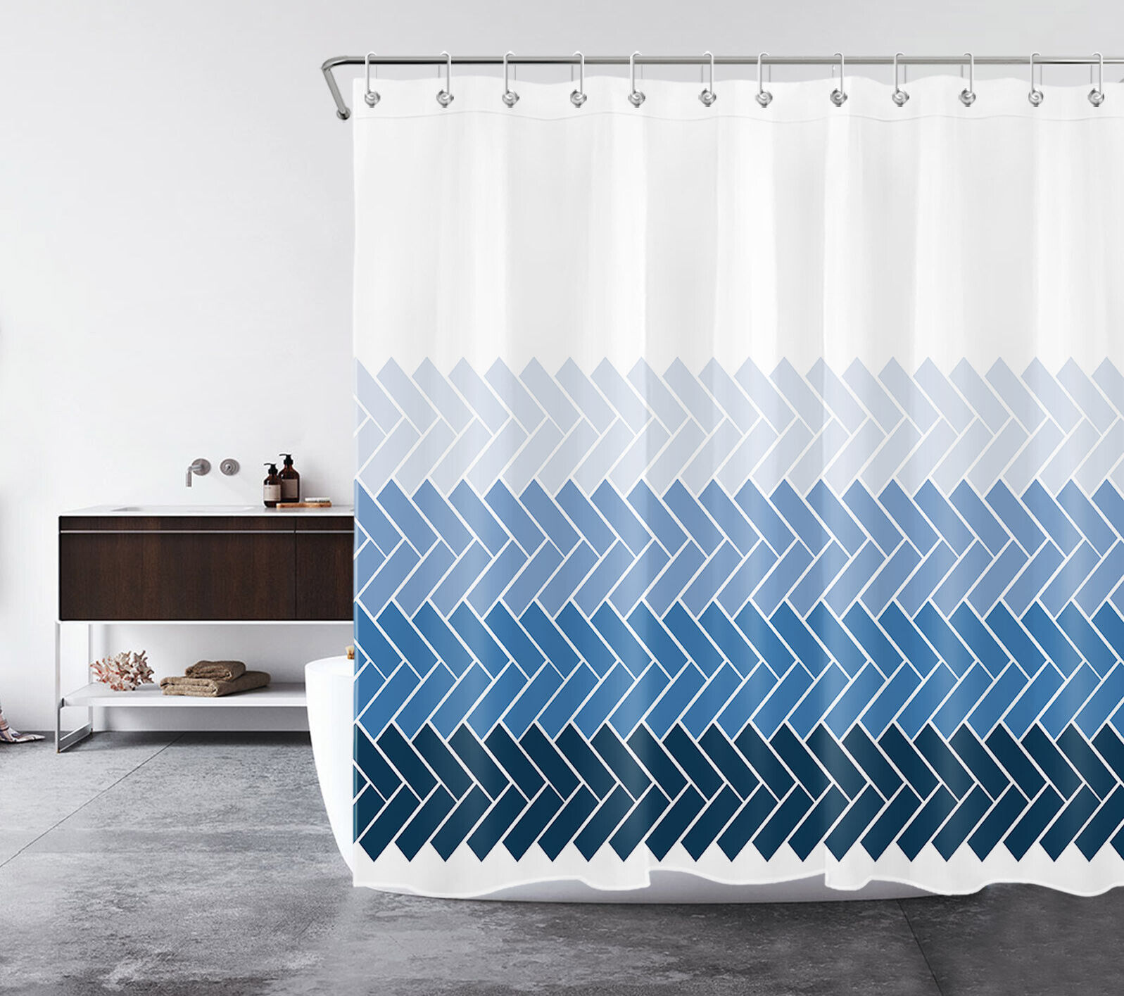 Modern Art Shower Curtain - Blue Ombre Geometric Pattern for Bathroom Decor