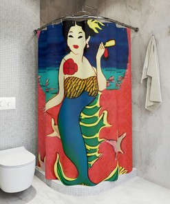 Modern Asian Mermaid Shower Curtain - Home Decor Bathroom Curtain