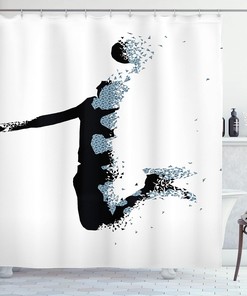 Modern Basketball Shower Curtain, Fractal Pattern Design, Teen Room Decor