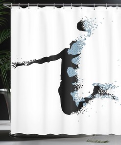 Modern Basketball Shower Curtain, Fractal Pattern Design, Teen Room Decor