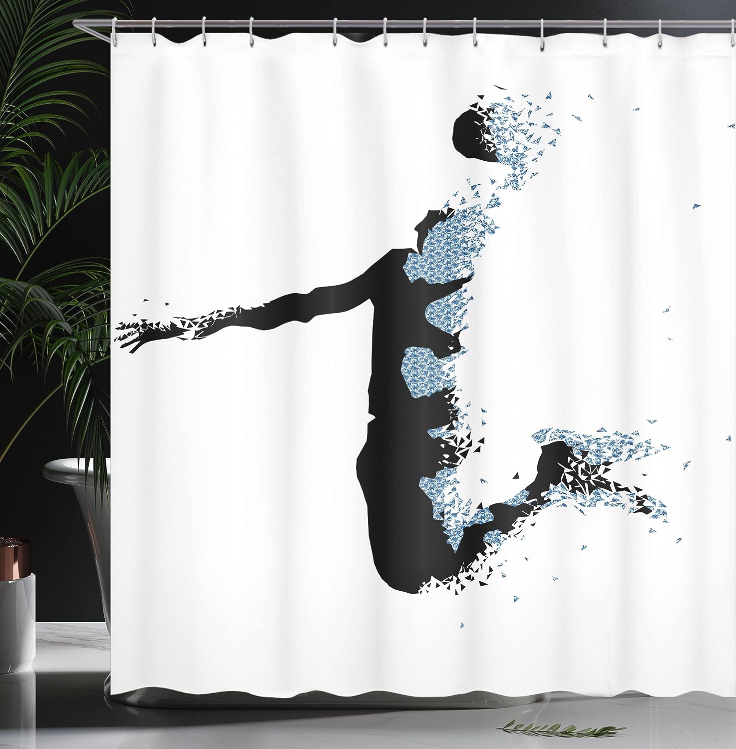 Modern Basketball Shower Curtain, Fractal Pattern Design, Teen Room Decor