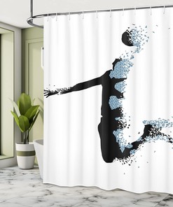 Modern Basketball Shower Curtain, Fractal Pattern Design, Teen Room Decor