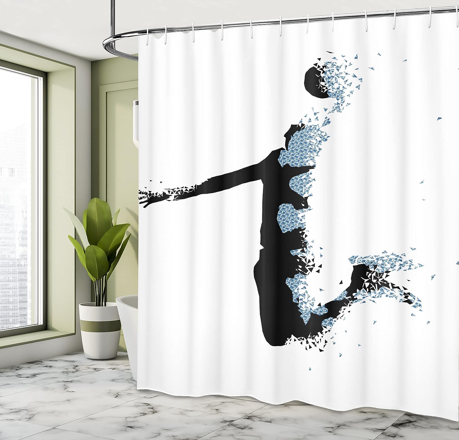Modern Basketball Shower Curtain, Fractal Pattern Design, Teen Room Decor
