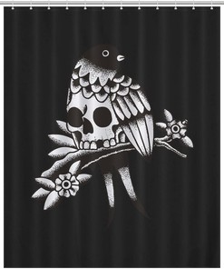 Modern Bird and Skull Shower Curtain for Edgy Bathroom Decor