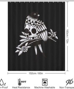 Modern Bird and Skull Shower Curtain for Edgy Bathroom Decor