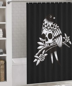 Modern Bird and Skull Shower Curtain for Edgy Bathroom Decor
