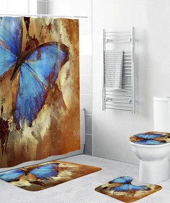 Modern Blue Butterfly Shower Curtain, Waterproof Fabric