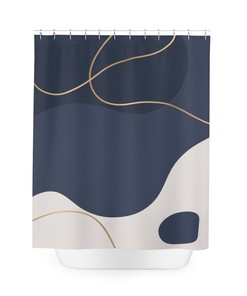 Modern Blue and Gold Shower Curtain with Abstract Pattern for Boho Bathroom Decor