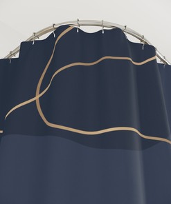 Modern Blue and Gold Shower Curtain with Abstract Pattern for Boho Bathroom Decor