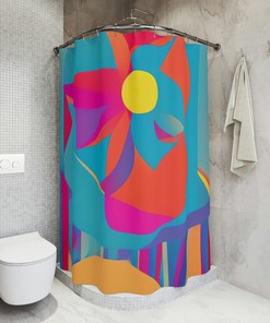 Modern Boho Floral Shower Curtain - Abstract Art with Vibrant Colors 