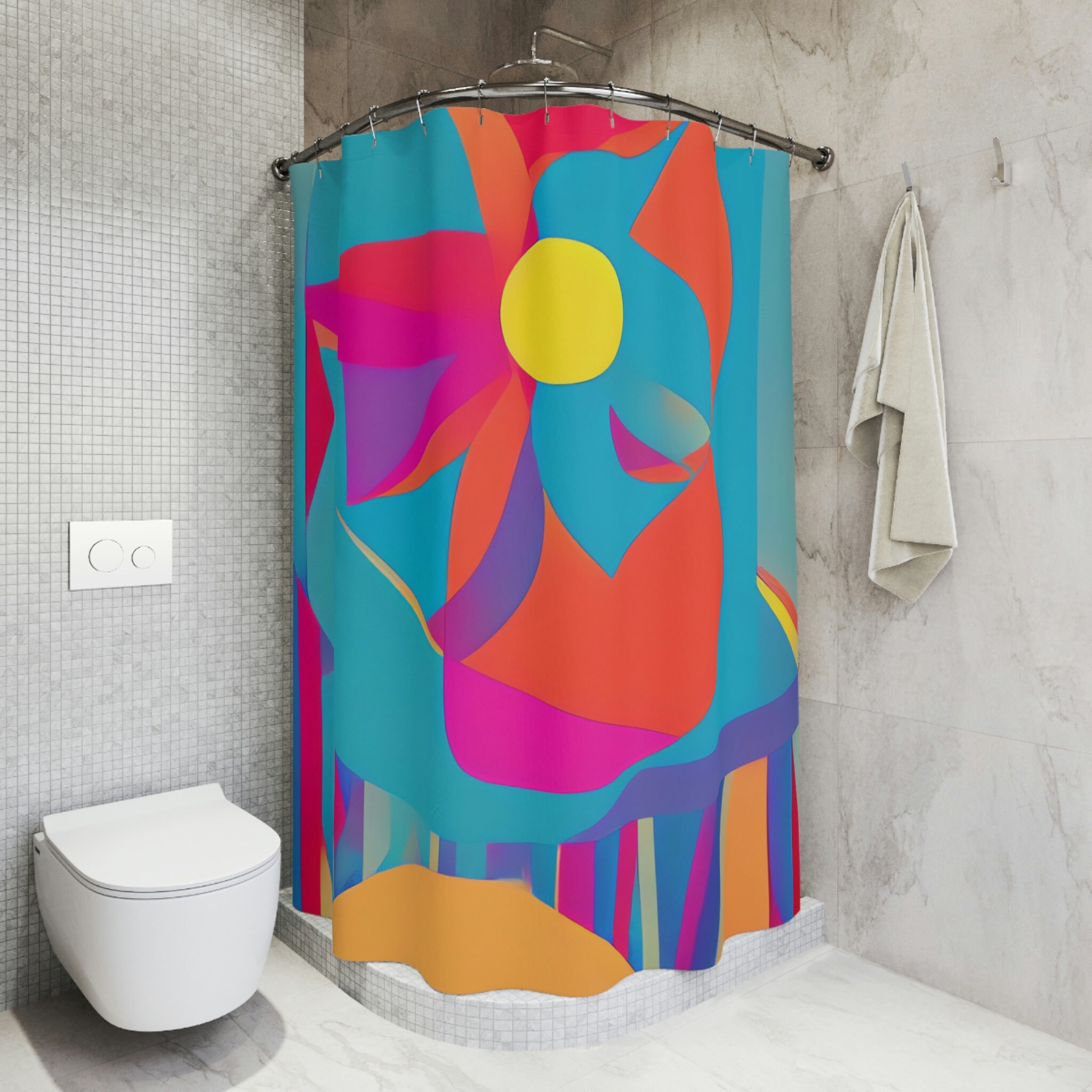 Modern Boho Floral Shower Curtain - Abstract Art with Vibrant Colors