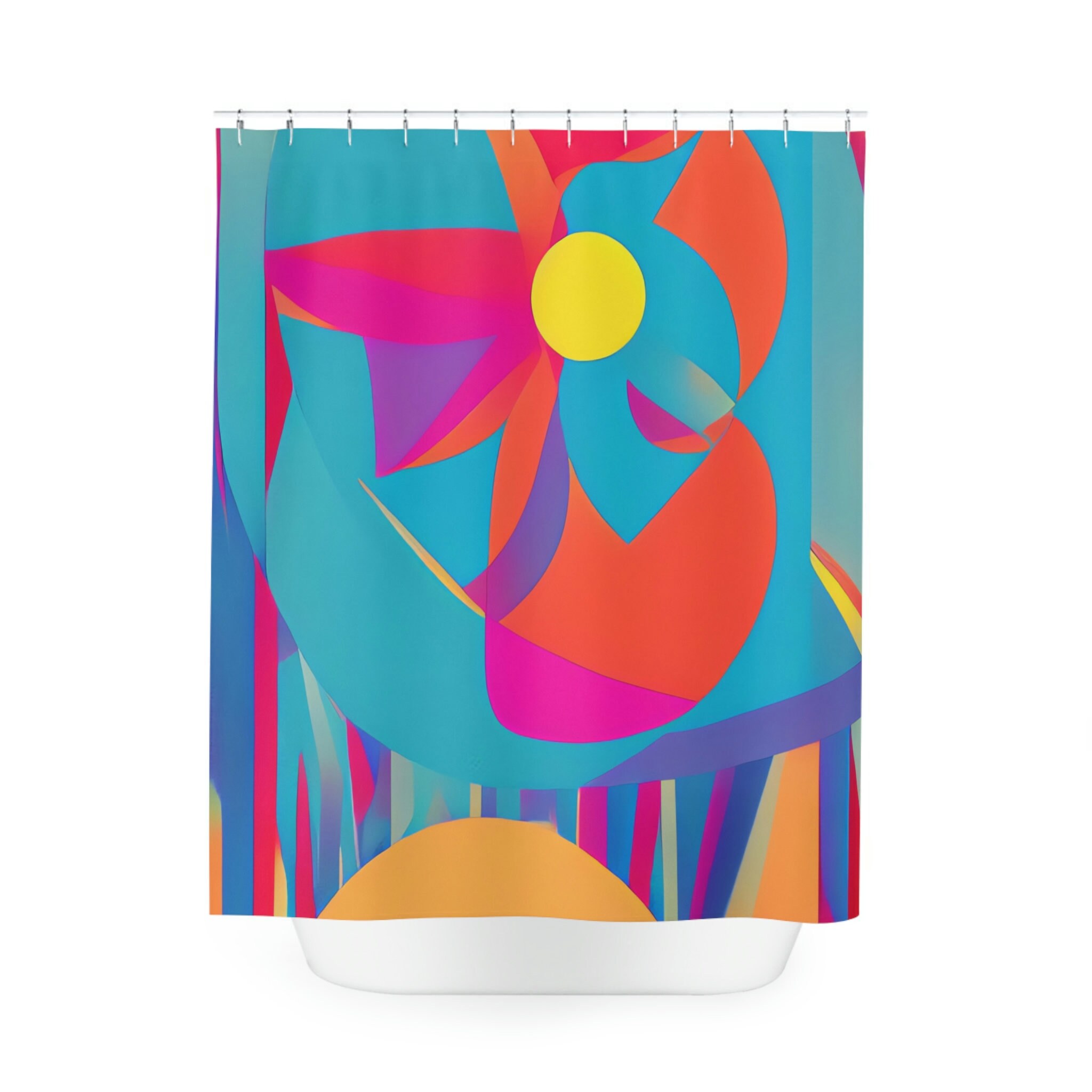 Modern Boho Floral Shower Curtain - Abstract Art with Vibrant Colors