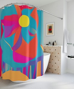 Modern Boho Floral Shower Curtain - Abstract Art with Vibrant Colors