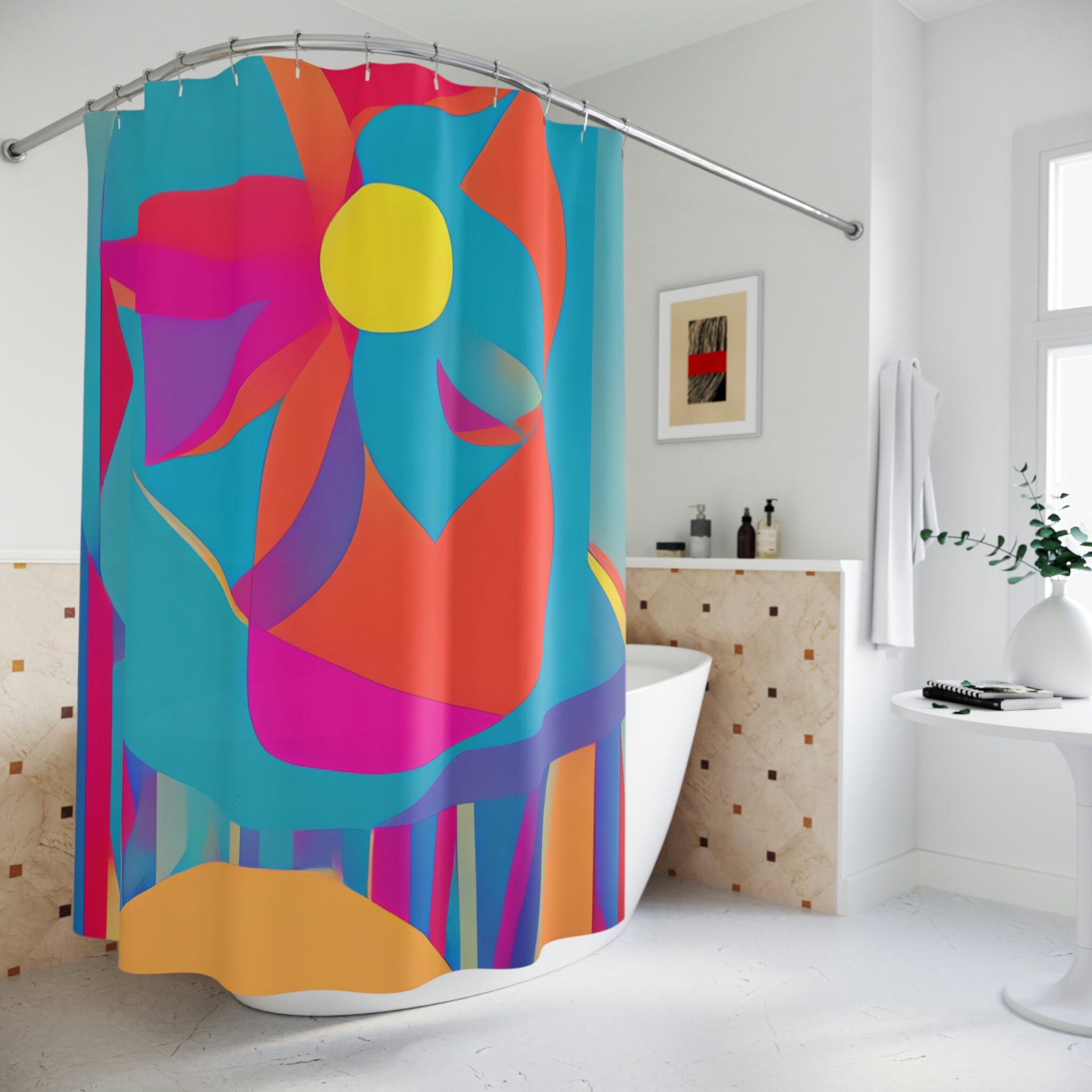 Modern Boho Floral Shower Curtain - Abstract Art with Vibrant Colors