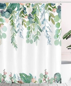 Modern Botanical Flowers and Leaves Shower Curtain for Waterproof Bathroom Decor