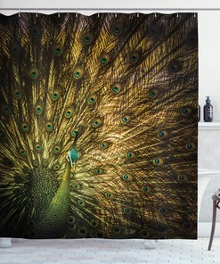 Modern Dark Peacock Shower Curtain with Male Bird Portrait Bathroom Decor