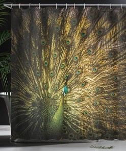 Modern Dark Peacock Shower Curtain with Male Bird Portrait Bathroom Decor