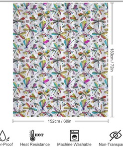 Modern Dragonfly Shower Curtain for Bathroom Showers and Bathtubs