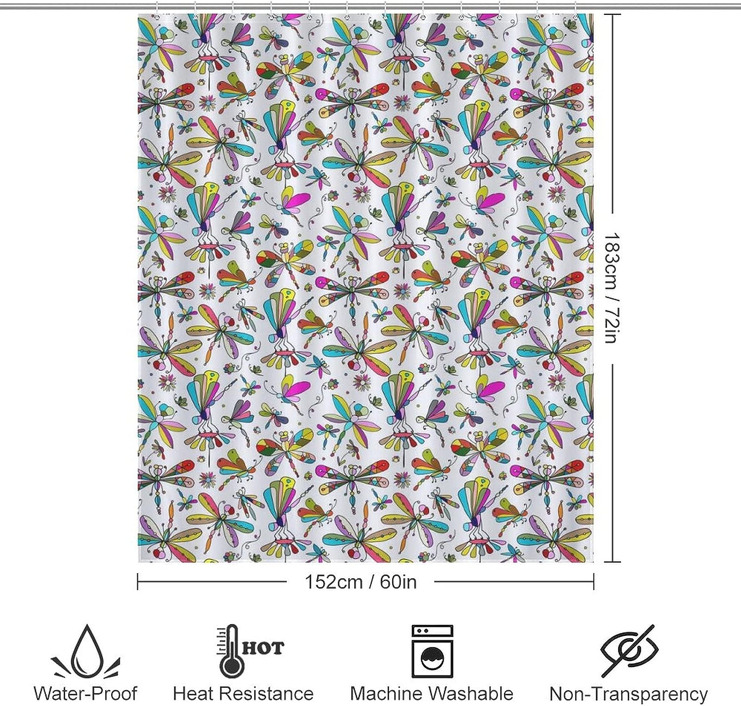 Modern Dragonfly Shower Curtain for Bathroom Showers and Bathtubs